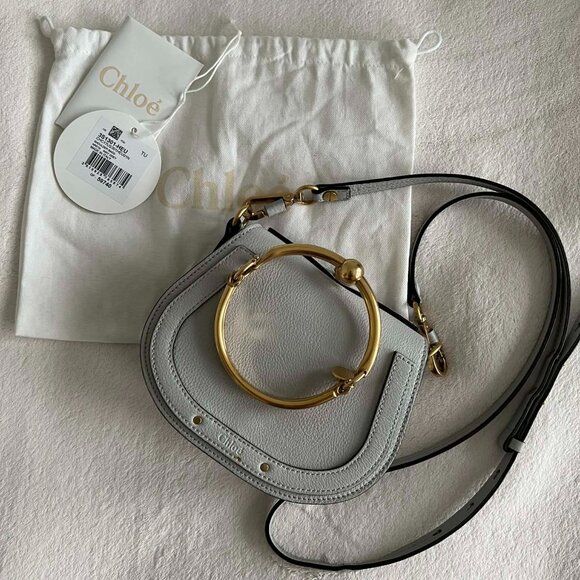 Chloe Airy Grey Leather/Suede Small Nile Bracelet Bag #17E3S1301-HEU - Picture 2 of 12